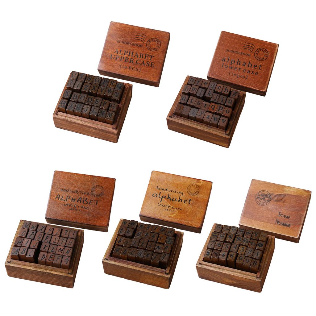 28Pcs Vintage Decorative Rubber Stamp Letter Number Pattern Wood Rubber Stamp for Scrapbooking Diary Journal DIY Craft