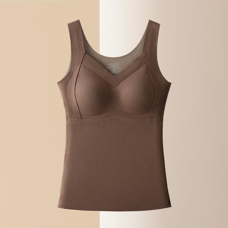 Women's Seamless Warm Vest with Bra-Free Coaster Silk Patch for Autumn and Winter