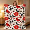 Vintage Bird Floral Throw Blanket Red Cardinal Wild Blossom Foliage Print Soft Warm All Season Blanket for Sofa Couch Bedroom