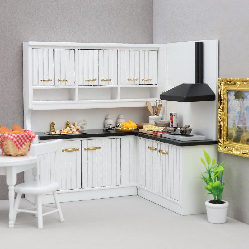 1:12 Scale European-Style White Kitchen Set - Two-Piece Dollhouse Model