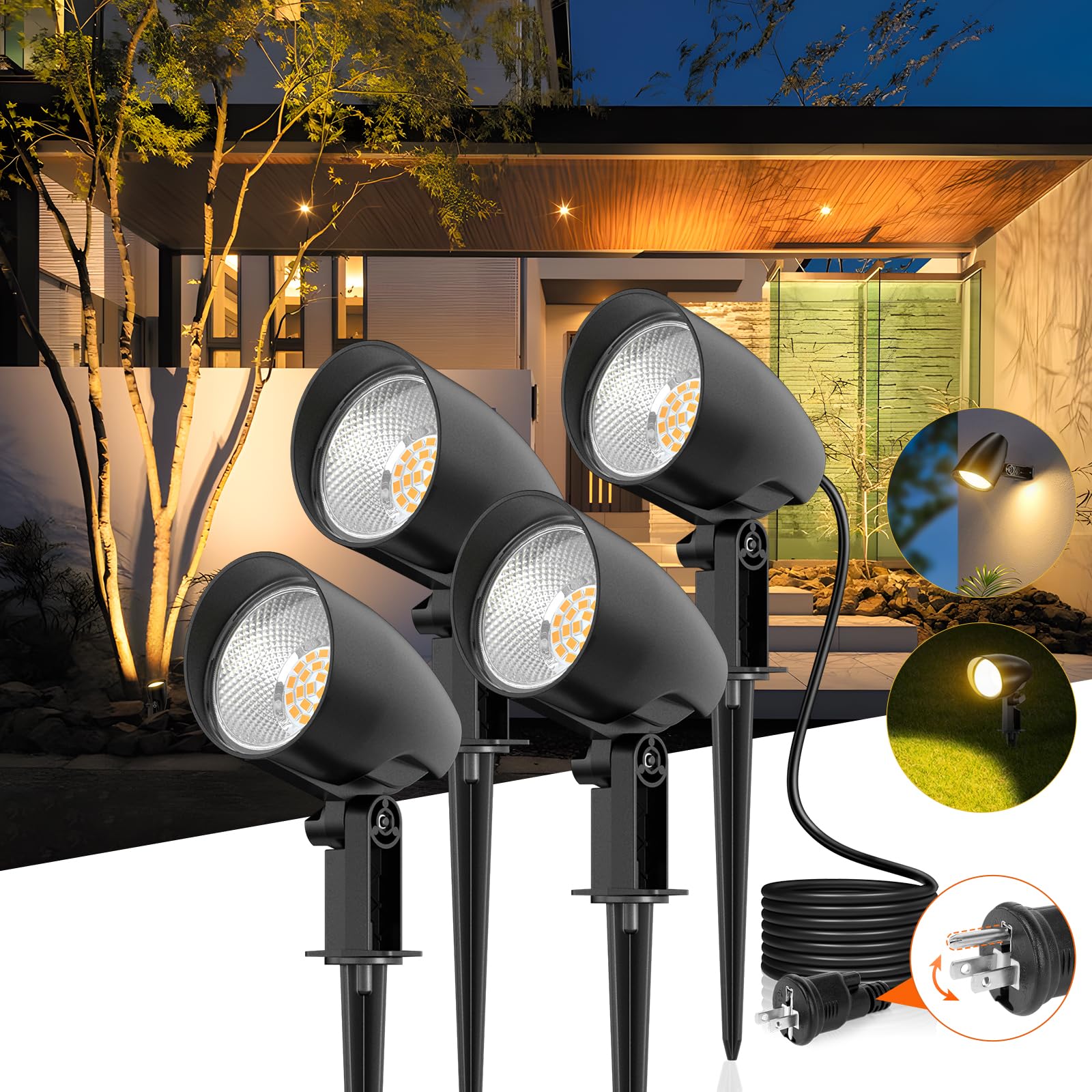 

MEIKEE 20W All-Aluminum LED Spotlight, 2000lm, Warm White, IP66 Waterproof, 2-Pin3-Pin Switchable, 1.5m Power Cord, 2-Year Warranty, 2-Way