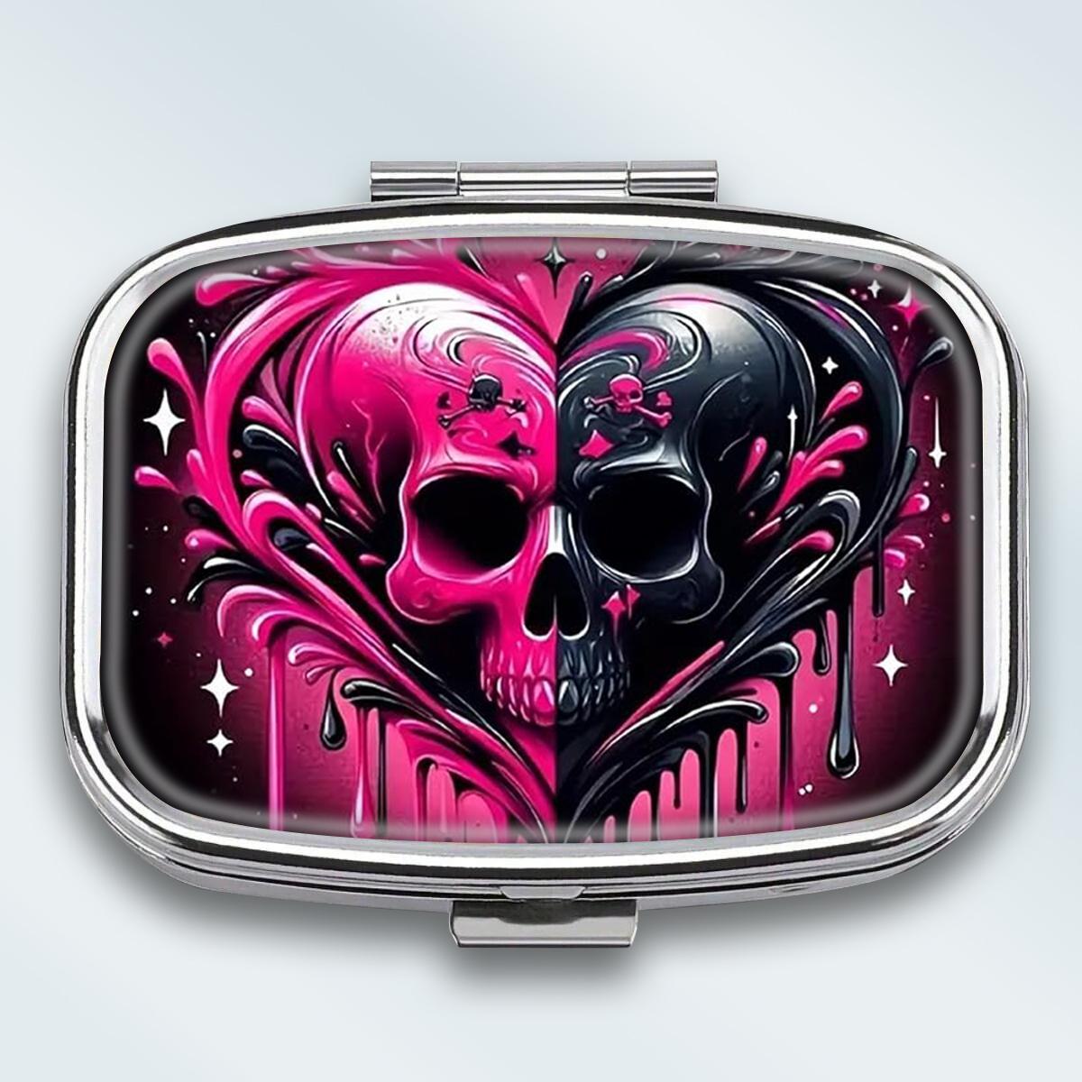 

Portable Pill Box with 2 Compartments, Mini Metal Medicine Organizer Case, Cute Printed Pill Container for Vitamins, Pills, Jewelry, Travel, Daily Use разноцветный