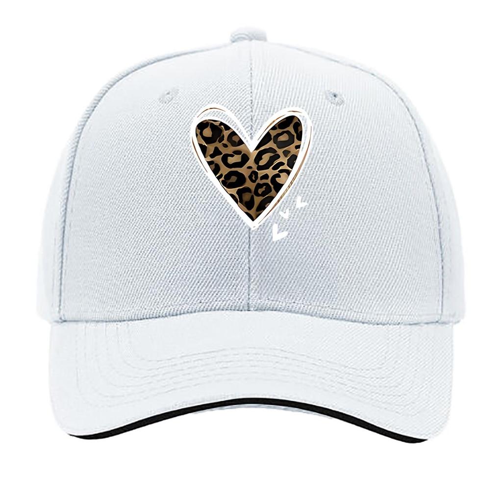 White Frame Leopard Print Heart Home Decor Hip Hop hat Fashion Outdoor Sports Sandwich Baseball Cap