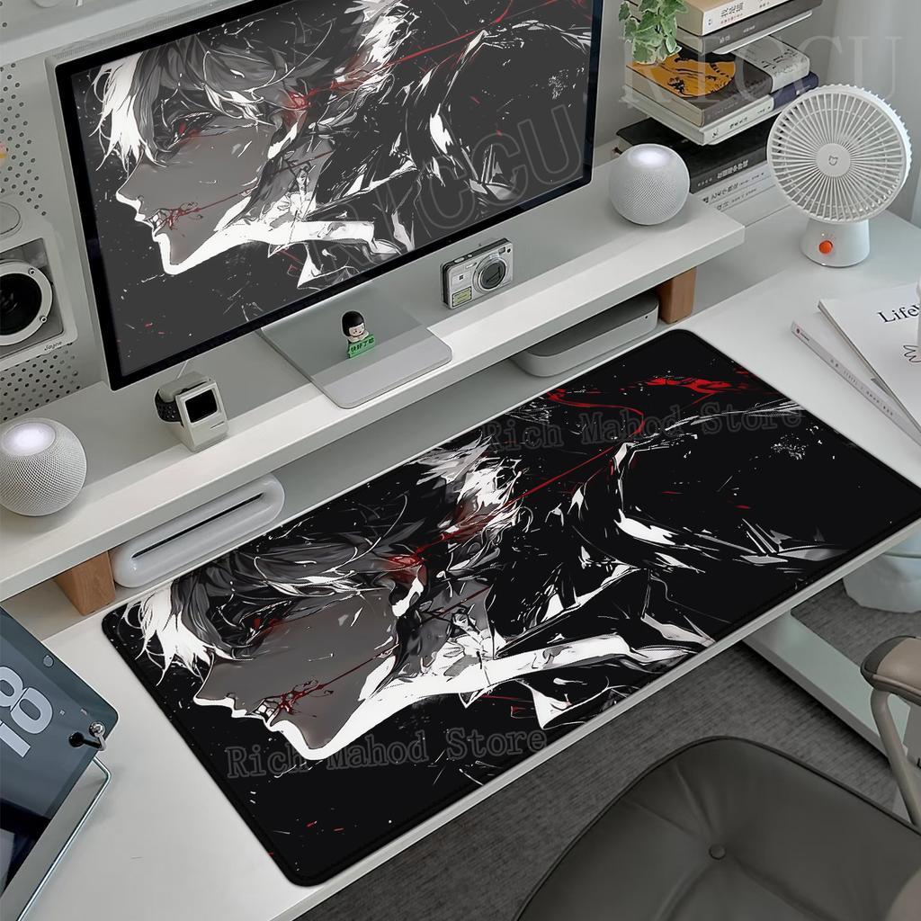Black White Anime Desk Mat Tokyo Ghoul Mousepad Kaneki Ken Computer Gamer Non-slip Mouse Pad HD XXL PC Keyboard Desk Pad Playpad