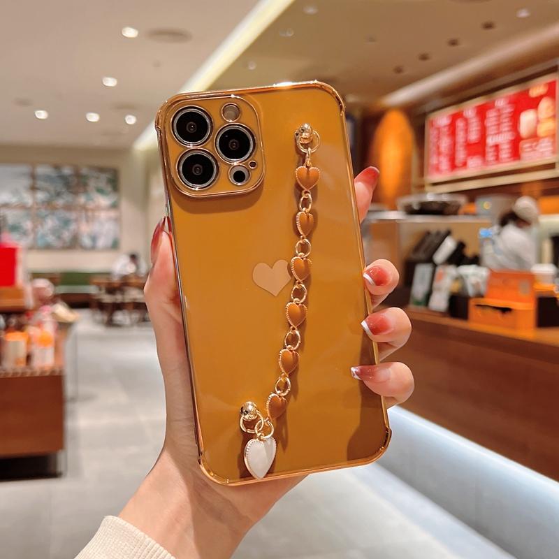 Soft Electroplated Love Heart Silicone Case For iPhone 11 12 13 Pro Max XS X XR 7 8 Plus SE  Mini Bracelet Bumper Cover