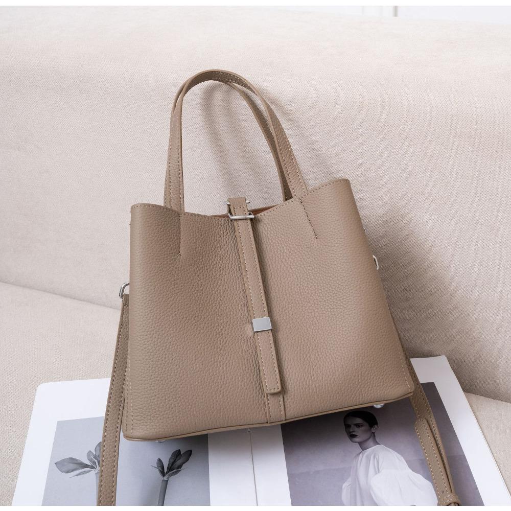 Borsa a spalla da donna in pelle bovina di grande capacità, borsa tote semplice alla moda da donna, pratica borsa da pendolare multi-scomparto