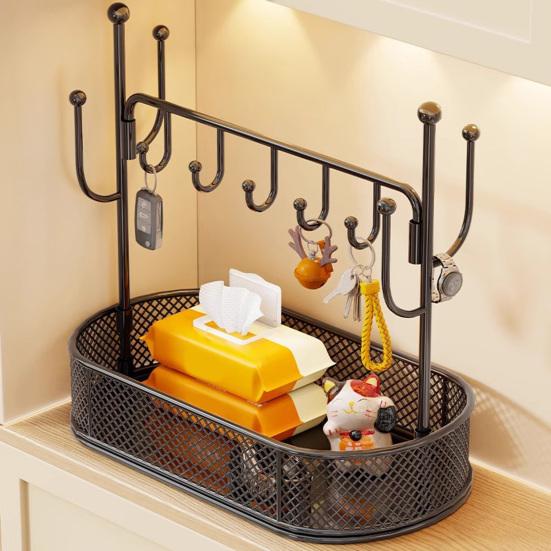 Entryway Key Holder Storage Rack Large Capacity Reinforced Fence Design Decorative Desktop Sundries Storage Organizer