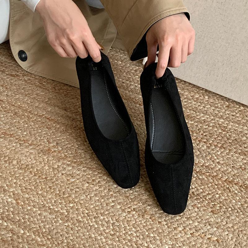 Fashion Luxury Female Square Toe Ladies Flats Slip On Shoes Soft Shallow Footwear Fashion Flock Flats With Shoes For Women