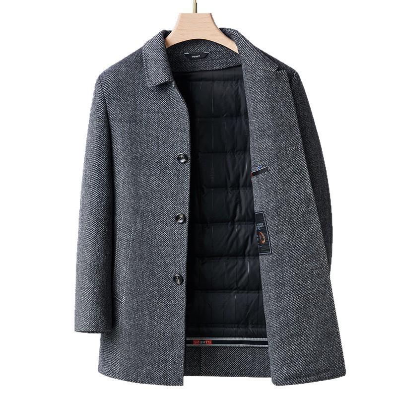 Genuine Brand Men's Mid-Length Woolen Jacket - Autumn/Winter Fashionable Down Liner Coat