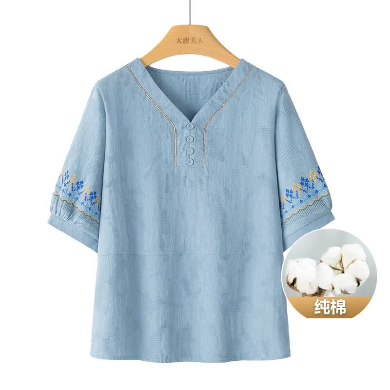 Dà Táng Fū Rén Women s Ethnic Embroidered V-Neck T-Shirt XL