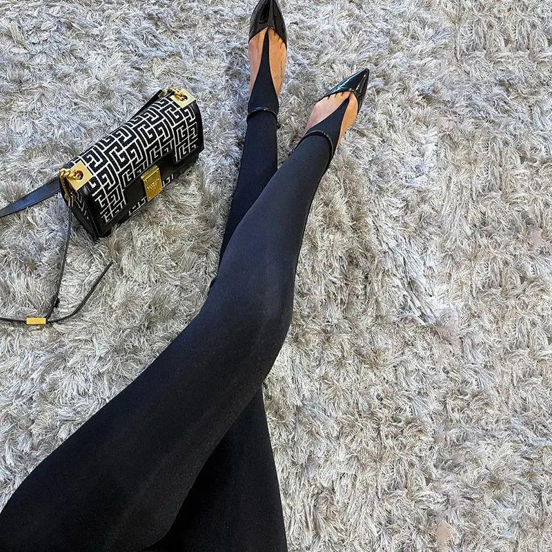 

High Waist Skinny Black and Gray Stepping Elastic Pants Women s High Waisted Black Leggings Black L