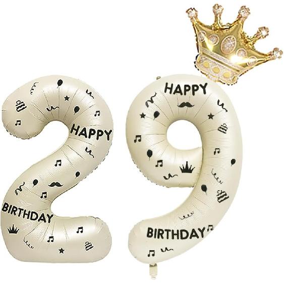 40 Inch White Foil Balloon Number 29,Crown 29th Birthday Party Decorative Balloons,Number Large Numbers Balloon 29,Girls Boys 29th Birthday