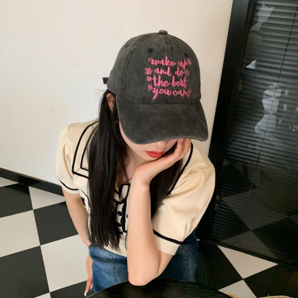 Embroidered Letters Baseball Cap Sun Protection Hip Hop Bonnet Vintage Casual Hat  for Women Men