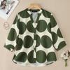 Women Casual V-Neck 3/4 Sleeve Loose Polka Dot Print Blouse