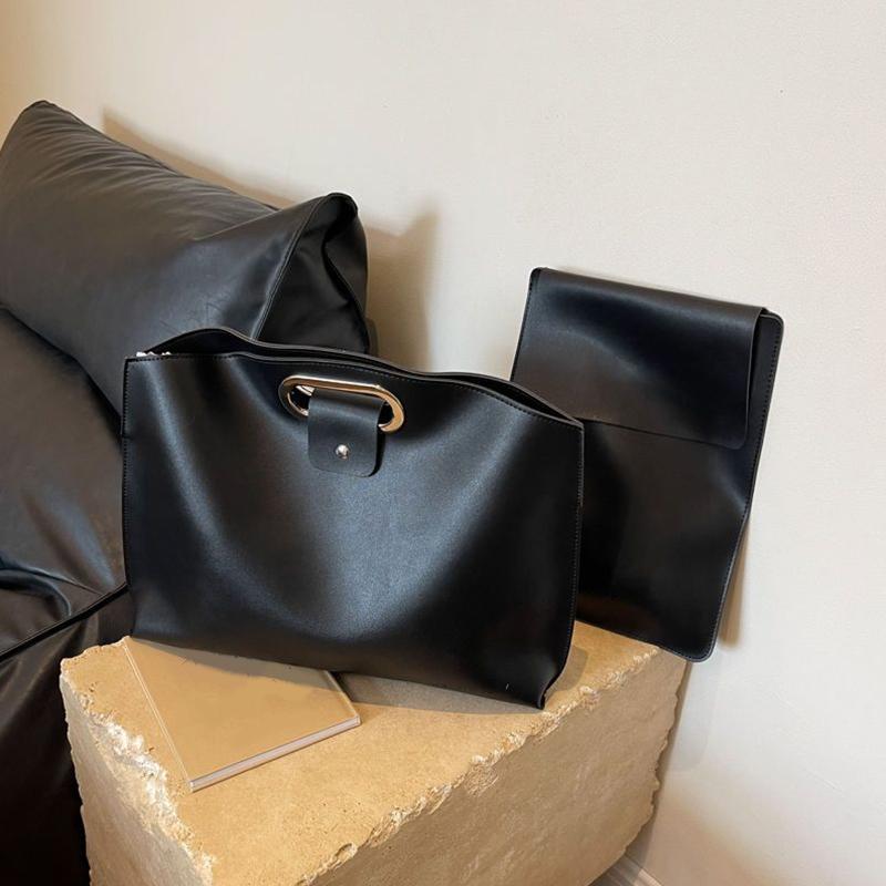 Yogodlns Geantă din piele PU de culoare solidă pentru moda femeilor, geantă de mână de mare capacitate pentru navetă la serviciu, geantă tip plic, geantă tote