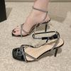 Fashion Crystal Women High Heels Sandals Luxury Sexy Square Toe Heeled Shoes Party Dress Woman Slippers Elegant 2025 Summer New Pumps