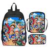 Set Zaino 3 Pezzi Stampato One Piece Cartone Animato Pirata Blu Marinaio Zaino Scuola Elementare Grande Capacità Resistente all'Acqua Zaino per Bambini