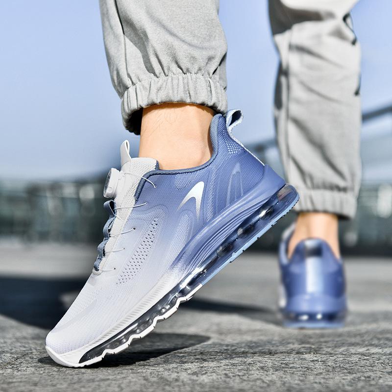 Extra Large Size Men's Rotating Button Full Palm Air Cushion Can Be Worn In All Seasons, Casual Shoes, Fly-woven Breathable Sports Running Shoes
