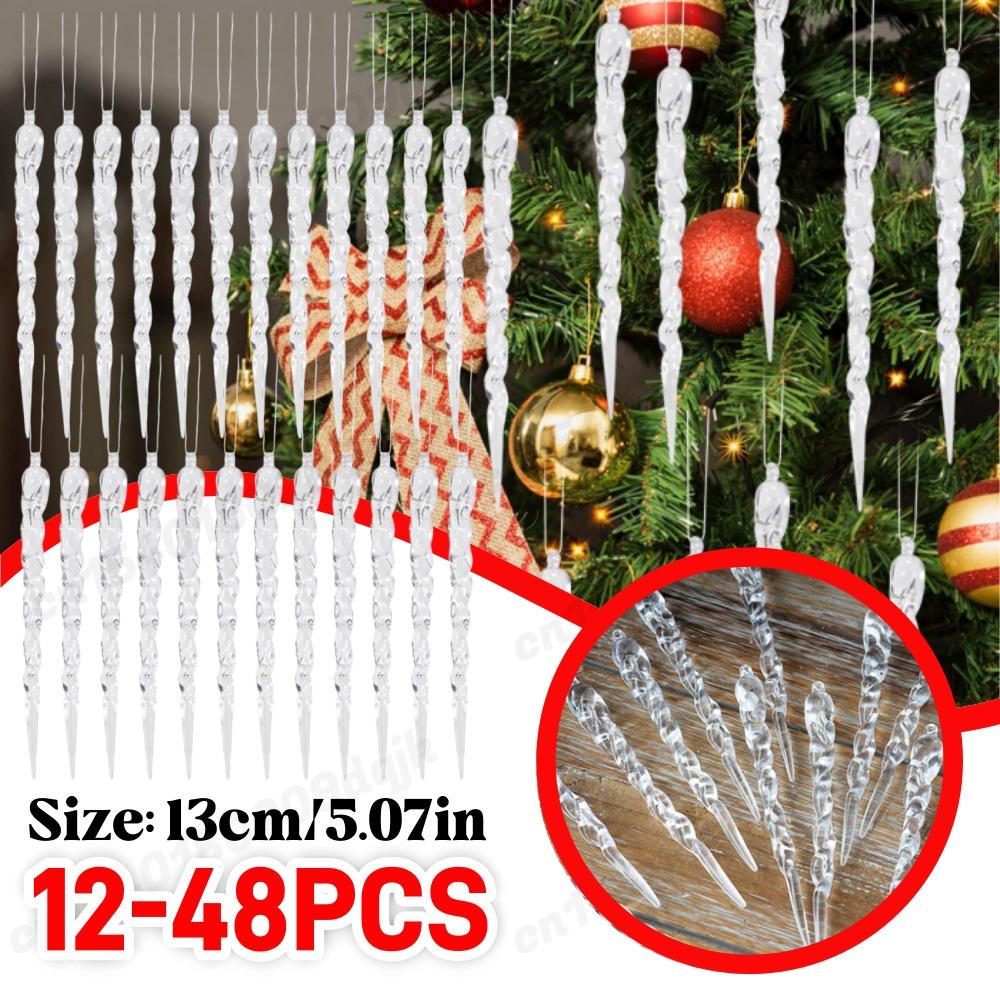 12-48Pcs Christmas Simulation Ice Xmas Tree Hanging Clear Fake Icicle Winter Party New Year Navidad for Home Decor 13cm