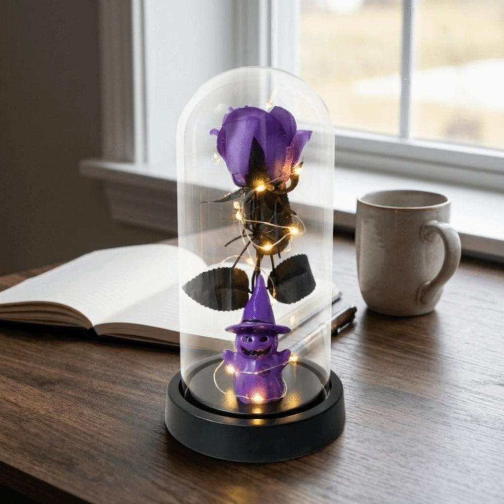 Realistic Artificial Rose Night Light Glass Dome Rose Ghost Rose Ornament Halloween