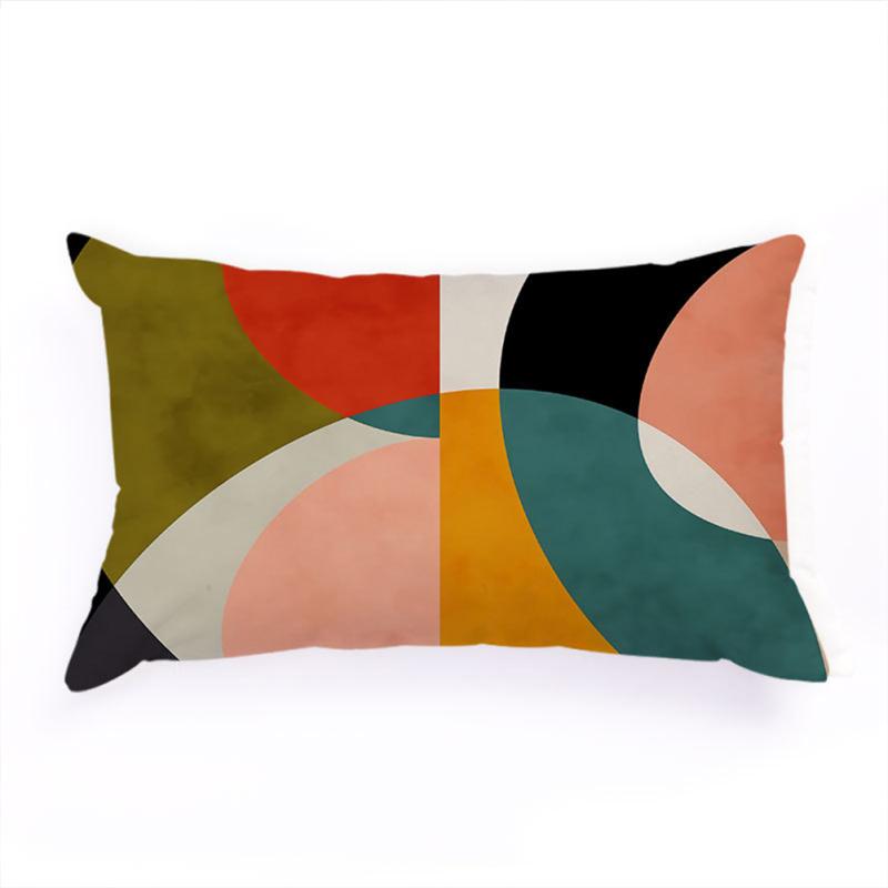 Flannel Rectangle Bedside Throw  Pillow  Case, Creative Bright Color Geometric Abstraction Pattern,