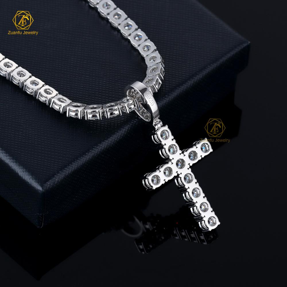 Ready to Ship 925 Silver Iced Out 5mm Round Brilliant VVS Moissanite Cross Pendant Hip Hop Style Gold Plated Men's Fine Jewelry