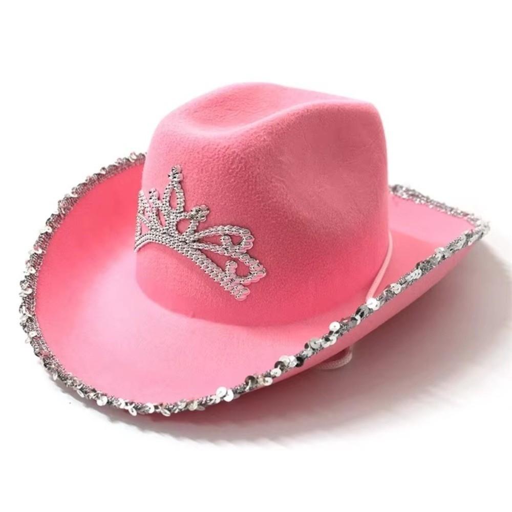 Strass Cowgirlhut Rosa Farbe Tiara Cowgirlhut Western Pailletten Cowboyhut für Jazz-Event