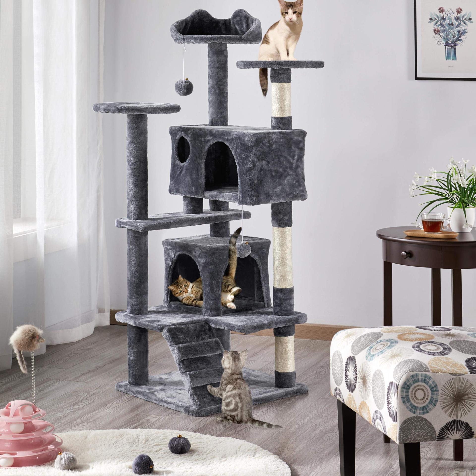 

Кошачья башня Cat Tree Cat Tower Condominium с кондоминиумом, подвесным шаром и когтеточкой, большой кошачий домик для котят и кошек