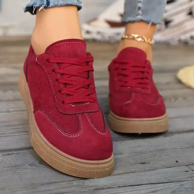 Hochwertige Damen-Sneaker Retro Modisch Atmungsaktiv Lauf-Canvas Freizeitschuhe Herbst Runde Spitze Rot Damen Flache Sneaker