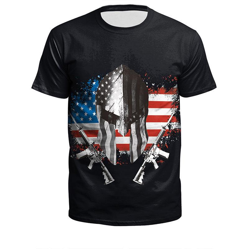 Summer Round Neck 3D American Flag and Animal Graphic Print T-shirts Fashionable Casual Short Sleeved Men's T-shirts