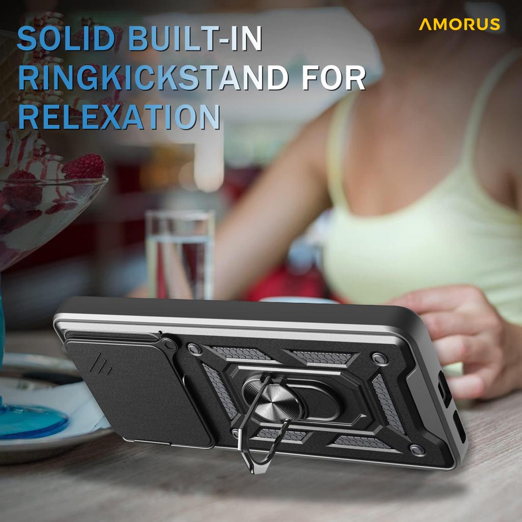 AMORUS Kickstand Case For Xiaomi Redmi K80 5G/Poco F7 Pro 5G PC+TPU Phone Cover with Camera Lens Slider