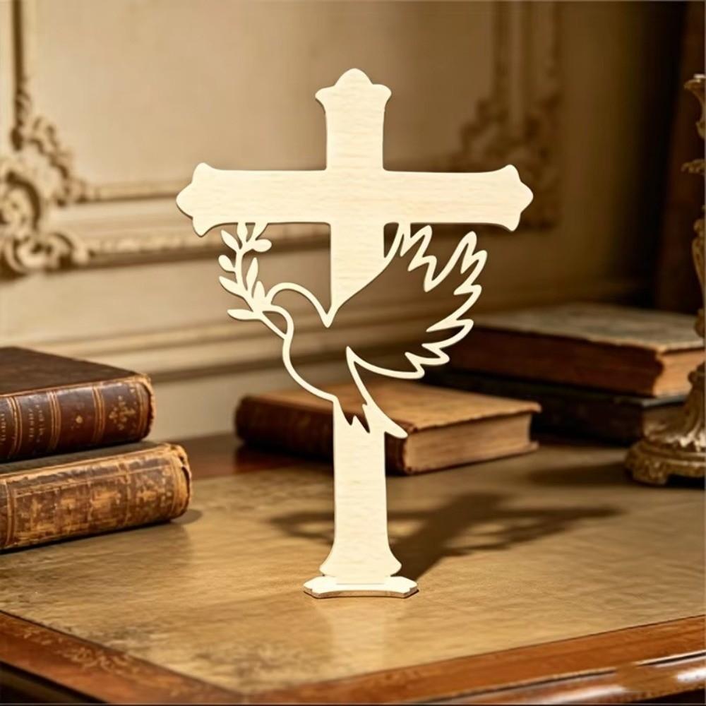 10Pcs Wood Wooden Peace Dove Cross Hollow Dove Tabletop Decorations  Classic Baptism Decorations