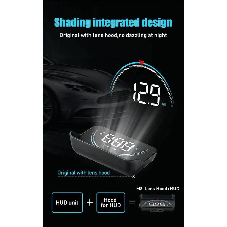 M8 Car HUD Head Up Display OBD2 Overspeed Warning Auto Electronic Water Temperature LED Digital Projector Windshield