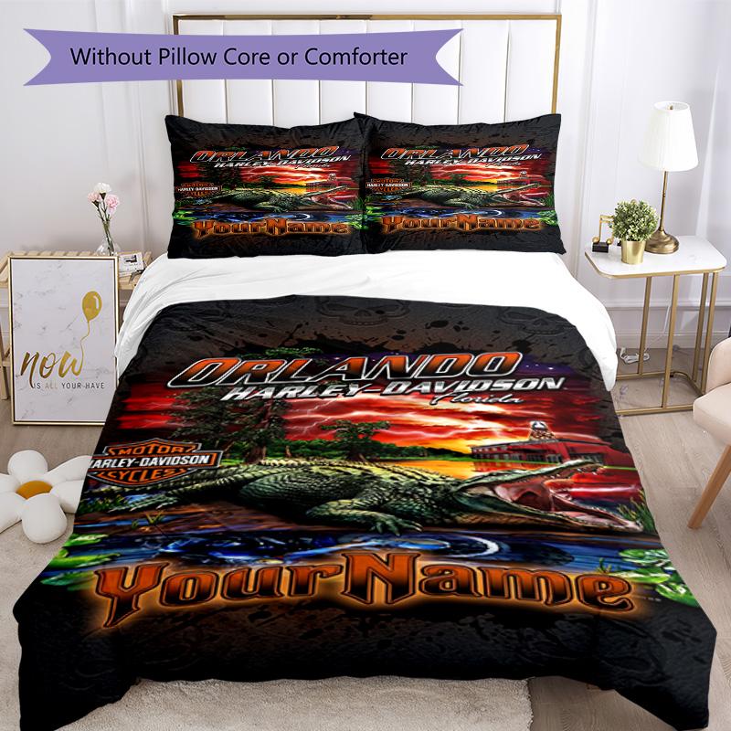 Motociclette Harley-Davidson Personalizza il tuo nome Set Biancheria da Letto Copripiumino Traspirante con Federe Decorazione per la Casa Regalo di Compleanno