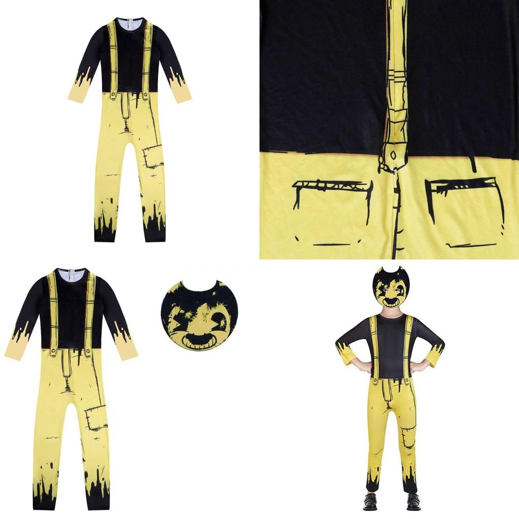 Kids Bendy And The Ink Machine Costume Halloween Cosplay Jumpsuit Mask Set For Children