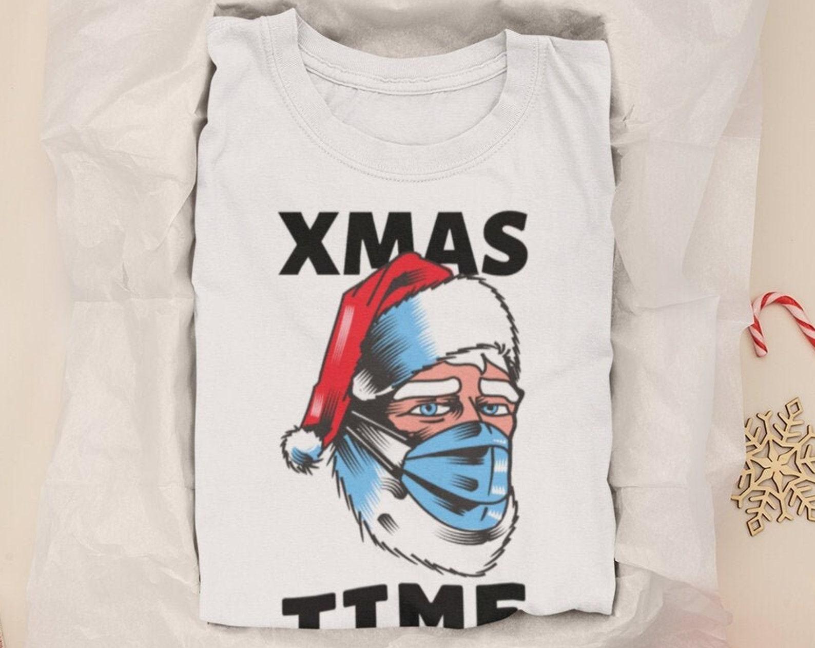 Santa Claus Face Mask Christmas T-Shirt: Merry Xmas Tee 2XL