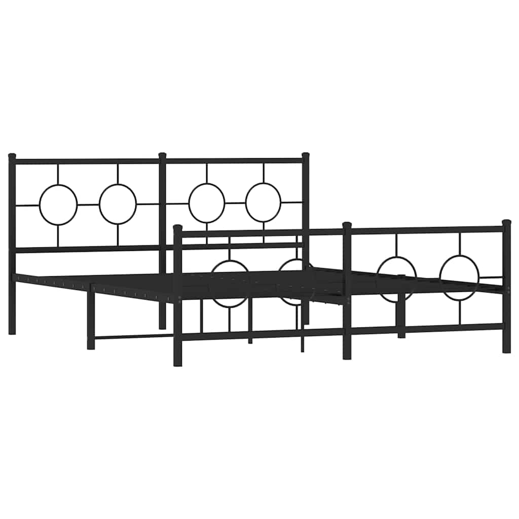 Metal Bed Frame with Headboard and Footboard Black 150 X 200 Cm