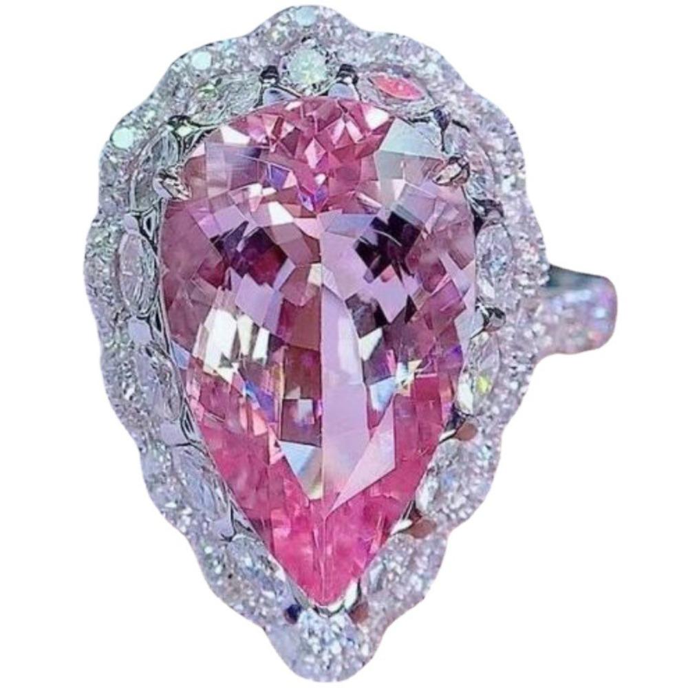 7.5ct Nest Cut Drop Pink Morganite Pendant Adjustable Ring Women Jewelry Set