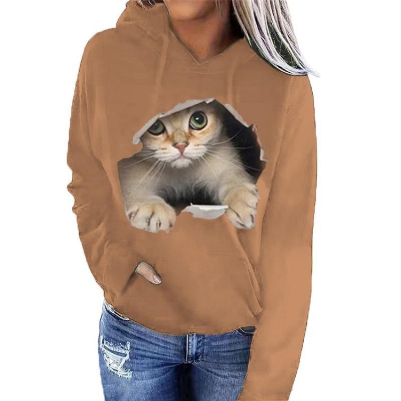 Autumn And Winter New Trendy Women'S Clothing Long-Sleeved Cat Casual Pullover Hooded Sweater Jacket
