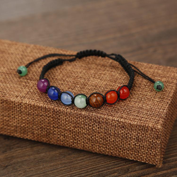 8Mm Natural Stone Bracelet Colorful Volcanic Stone Turquoise Tiger'S Eye Alloy Yoga Woven Bracelet Hand Rope