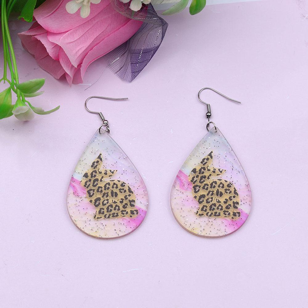 Paskalya akrilik baskılı küpeler tavşan su damlaları kadınlar için şık ve kişiselleştirilmiş küpeler ve aksesuarlar