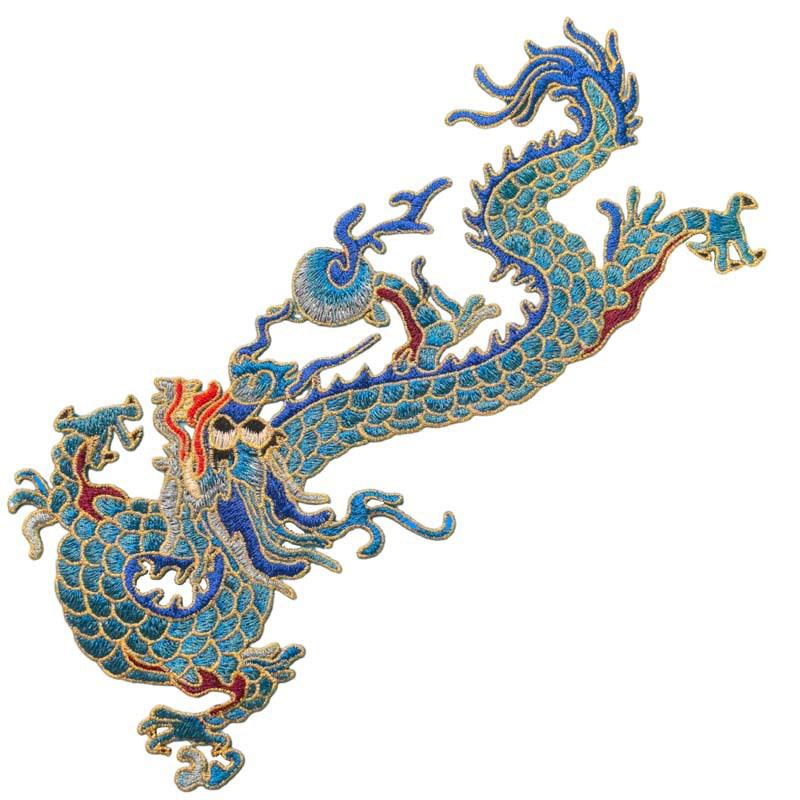 1Pc Blue Golden Chinese Style Large Dragon Sewing Embroidery Patches Clothing Applique Decoration Accessory