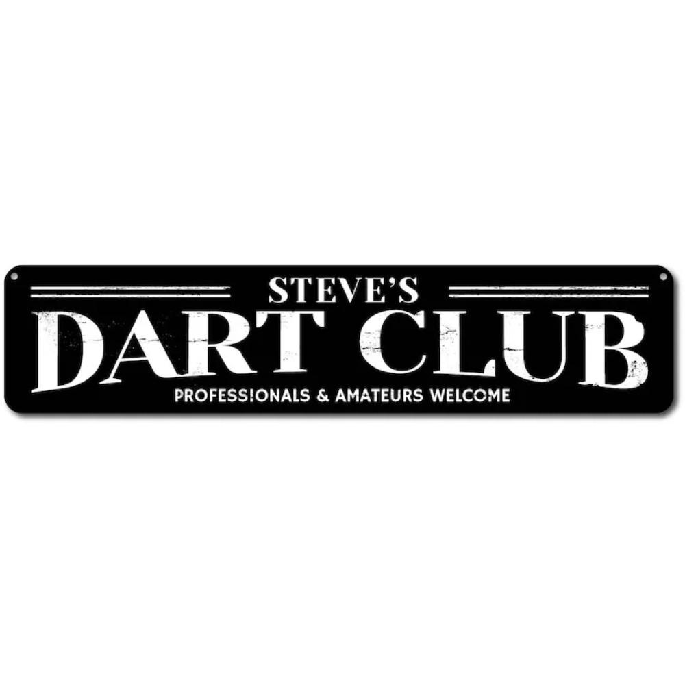 Custom Darts Club Metal Sign Personalized Name Wall Decor Man Cave Bar Game Room Plaque