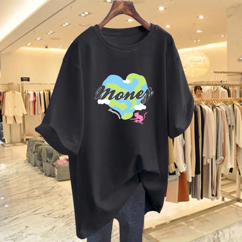 

Korean Style Women s Loose Fit Heart Print Short Sleeve T-Shirt XL