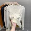 Women Ruffles Lace Patchwork Cashmere Sweater Autumn Winter Casual Knitted Jumpers Long Sleeve Slim Pullovers