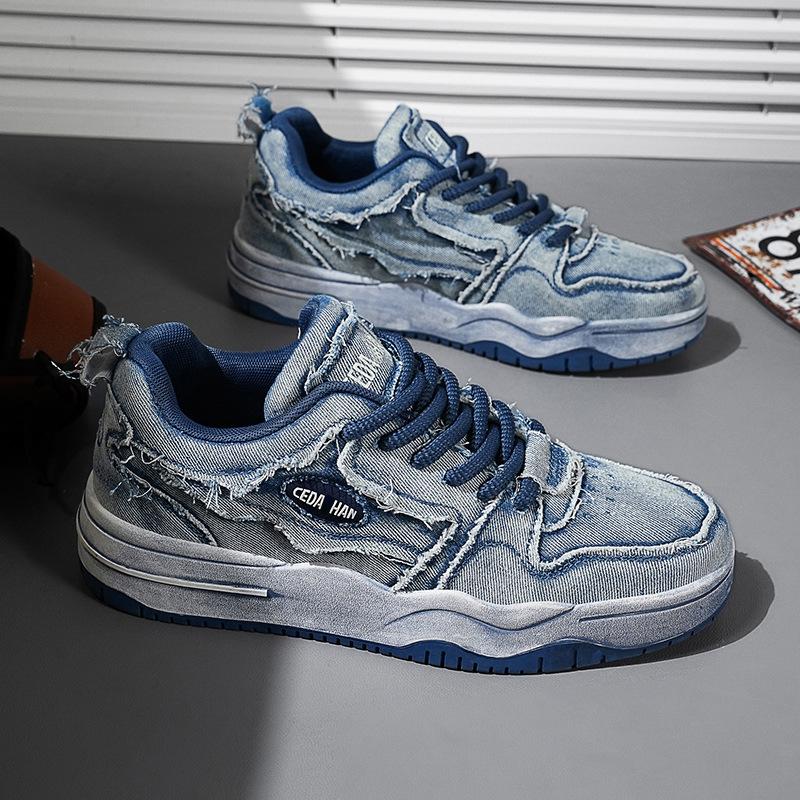 Men's Personalized Denim Retro Fashion Skateboarding Shoes Versatile Men's Sports Shoes Outdoor Sports and Casual Shoes