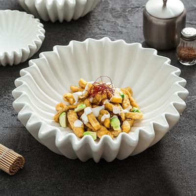 Salad Plate Simple Ceramic Lace Insulation Plate Restaurant Double-layer Lotus Leaf Plate Premium Dessert