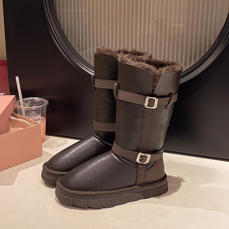 

Женские длинные зимние сапоги 2025 зима новые Северо-Восточные пушистые с набивным мехом утолщенные теплые уличные на толстой подошве хлопковые сапоги 40