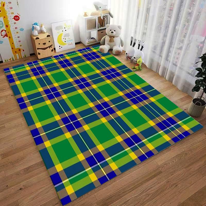 Plaid Blue Green Yellow carpet Non-slip rug suitable for living room and bedroom sofas