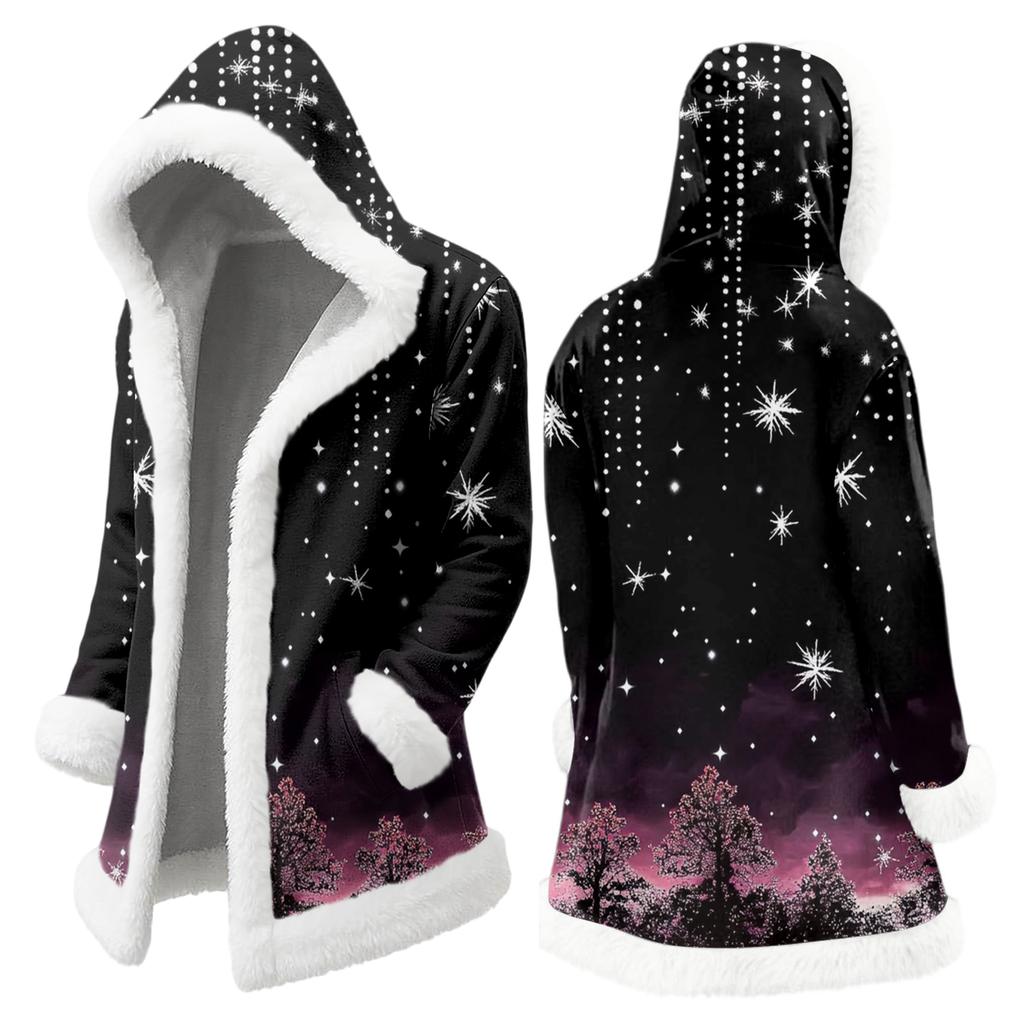 Men's Christmas Long Hooded Cardigan With Pockets Warm Jacket